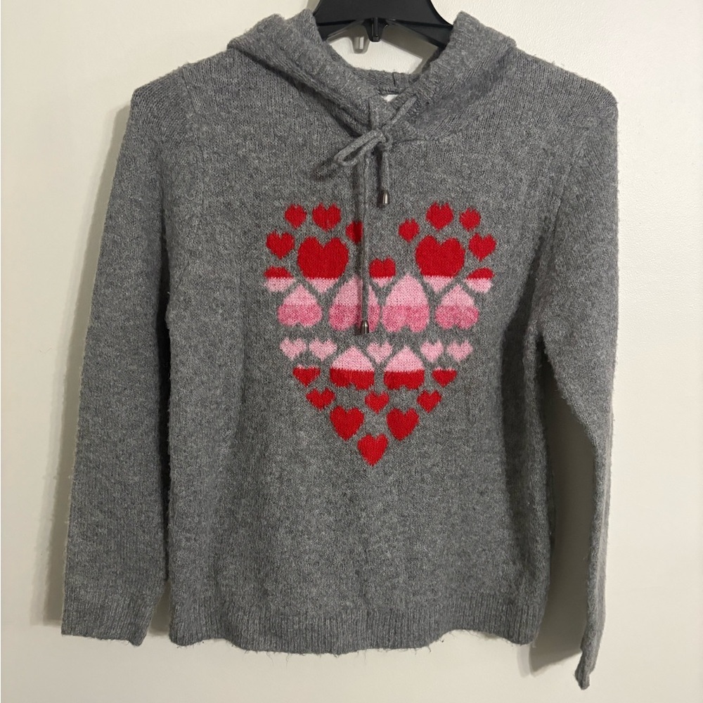 Cupcakes & Cashmere Gray Hoodie Sweater with Pink  & Red Heart Design Size Large